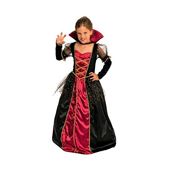 Magicoo Costume de princesse vampire pour filles Halloween Rouge et noir – Déguisement enfant fille robe & col, 5-6 ans 110-