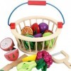 XLY Jeu de Cuisine en Bois Imitation, 14 pièces Jouets pour la Coupe de Fruits et légumes Panier - Jouets éducatifs pour Les 