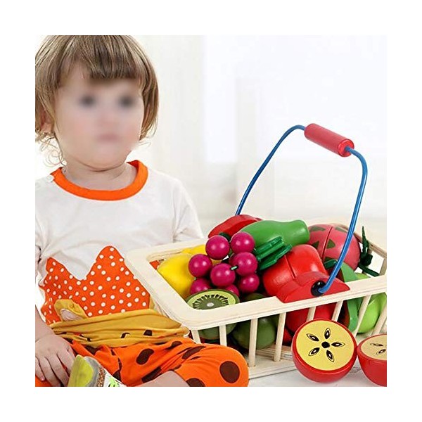 XLY Jeu de Cuisine en Bois Imitation, 14 pièces Jouets pour la Coupe de Fruits et légumes Panier - Jouets éducatifs pour Les 