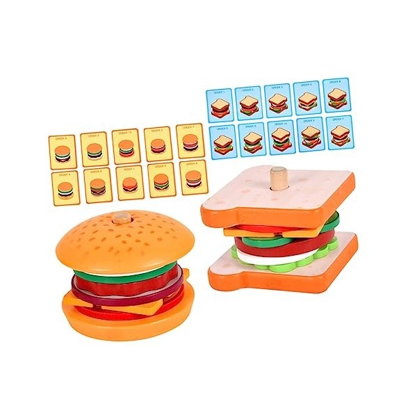 NUOBESTY 2 Ensembles Burger Moule À Burger Ensemble De Jeu Éducatif Jouet Éducatif Sandwich Empiler Jouet En Bois Burger Joue