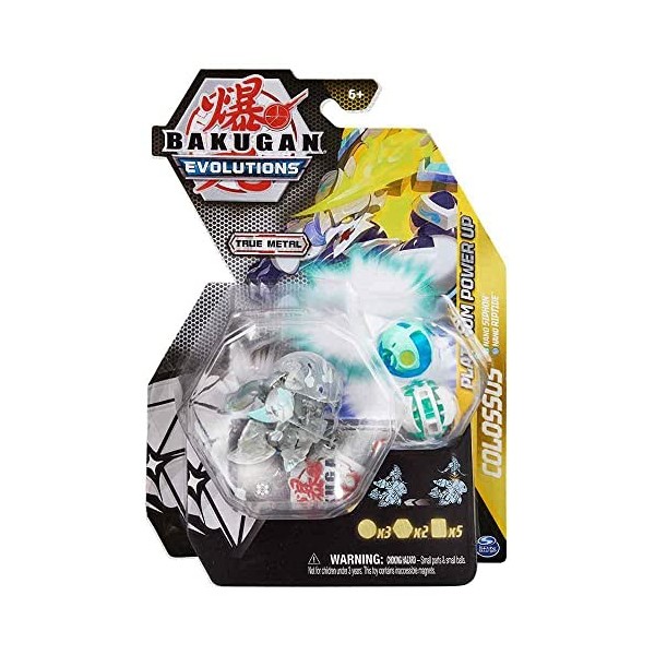 Bakugan Evolutions, Colossus Nano with Siphon and Riptide Platinum Power Up Pack, True Metal Action Figure, 2 Nanogan, Bakuco