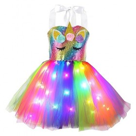 TiaoBug Enfant Fille Déguisement Licorne Sirène Princesse Cosplay Costume Halloween Carnaval Noël Tutu Jupe avec Lumineuse LE