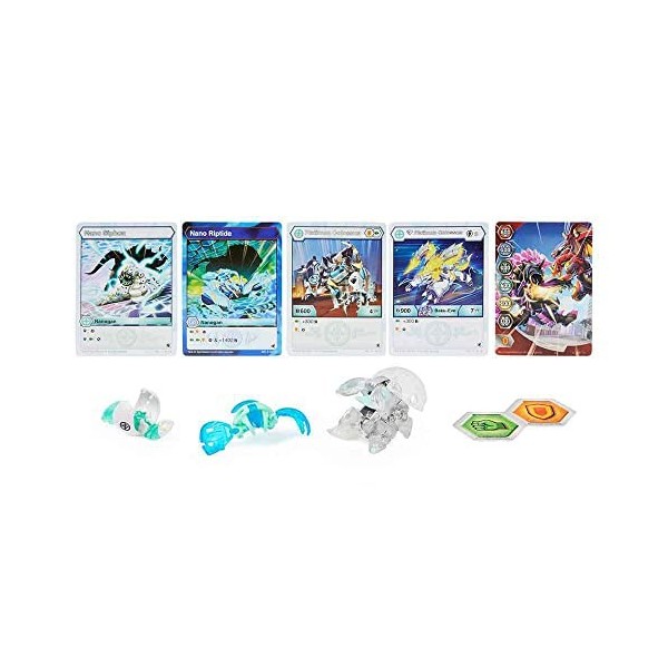 Bakugan Evolutions, Colossus Nano with Siphon and Riptide Platinum Power Up Pack, True Metal Action Figure, 2 Nanogan, Bakuco