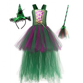 IMEKIS Filles Sorcière Halloween Costume Princesse Winifred Sarah Mary Méchante Déguisements avec Cape Chapeau Balai Annivers