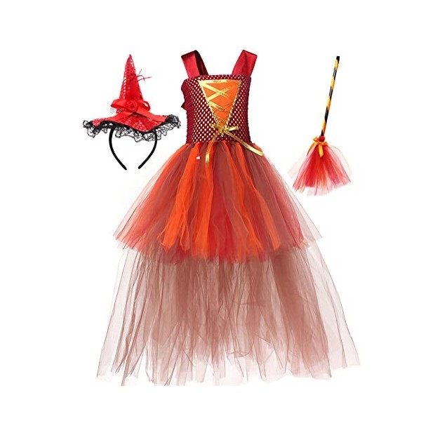 IMEKIS Filles Sorcière Halloween Costume Princesse Winifred Sarah Mary Méchante Déguisements avec Cape Chapeau Balai Annivers