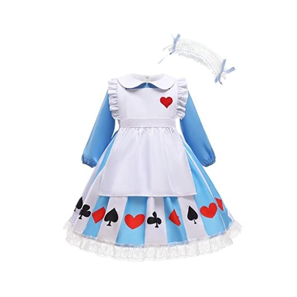 Lito Angels Deguisement Robe Alice au pays des merveilles avec Tablier Blanc et Bandeau pour Enfant Fille Taille 5-6 ans, Ble