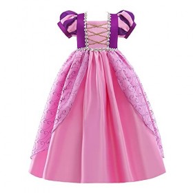 Lito Angels Deguisement Robe Costume Princesse Raiponce pour Enfant Fille, Taille 3-4 Ans, Manche Courte Bouffante, Violet