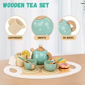 Service à thé en bois pour tout-petits, ensemble à thé pour enfants pour filles et garçons, accessoires de cuisine, service à