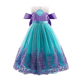 OBEEII Petite Sirène Robe Filles Princesse Ariel Déguisement pour Enfant Sirène Carnaval Costume Halloween Cosplay Fête Anniv