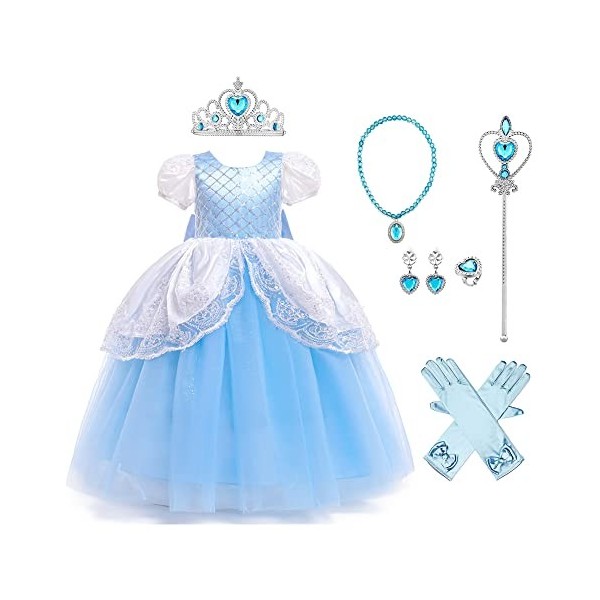 IBAKOM Fille Robe Princesse Cendrillon Costume Déguisement Conte Fées Sophia Raiponce Cosplay Halloween Carnaval Noël Habille