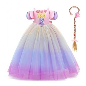 Costume de Raiponce pour enfant fille - Robe de princesse - Halloween - Noël - Carnaval - Fête danniversaire - Cosplay - Lon