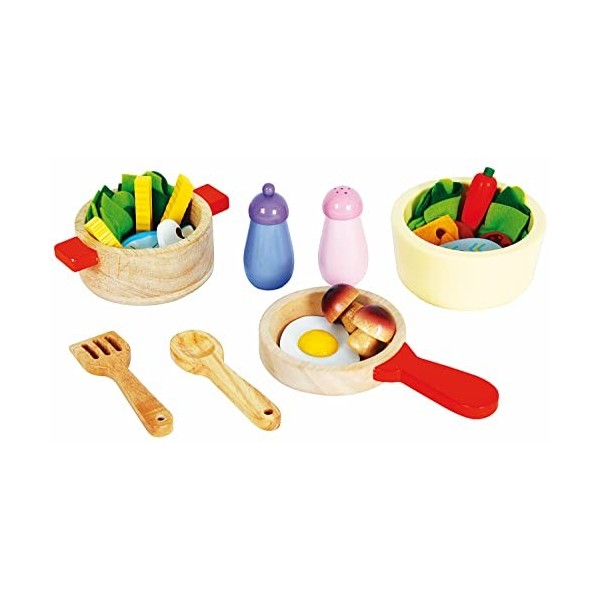 Mentari Set de casseroles pour cuisine de jeu en bois Poêle et aliments