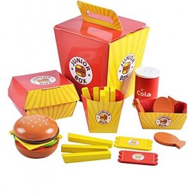Tastak Simulation Fast Food Mdoel Set, Hamburger en Bois Frites Enfants Semblant Jouer Jouet Jouet éducatif précoce Vacances 