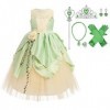 IBTOM CASTLE Costume Prinecss Tiana pour filles, robe Tiana pour enfants Cosplay Party Carnaval Fancy Dress Up Costume de la 