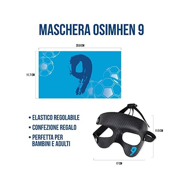 Masque Osimhen Napoli 9 en boîte – avec élastique réglable – Gadget de football pour enfants homme – Idée cadeau danniversai