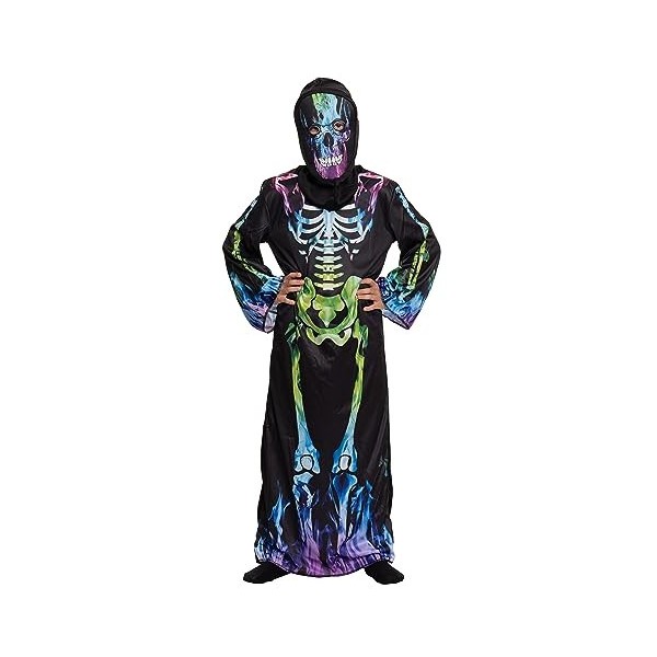 Magicoo Costume dHalloween coloré de squelette pour enfant garçon noir avec robe et masque – Costume de fantôme de démon squ