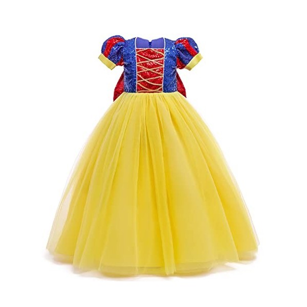 IMEKIS Enfant Filles Blanche-Neige Costume Princesse Halloween Cosplay Habillage De Noël Paillette Robe En Tulle Avec Accesso