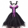 IMEKIS Enfant Filles Princesse Maléfique Costume Halloween Méchante Reine Habiller Fantaisie Robe en Tulle Avec Corne et Aile