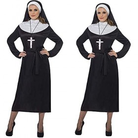 Smiffys Costume de Religieuse, Noir, avec Robe et Coiffe - Taille S & ostume de Religieuse, Noir, avec Robe et Coiffe - Taill