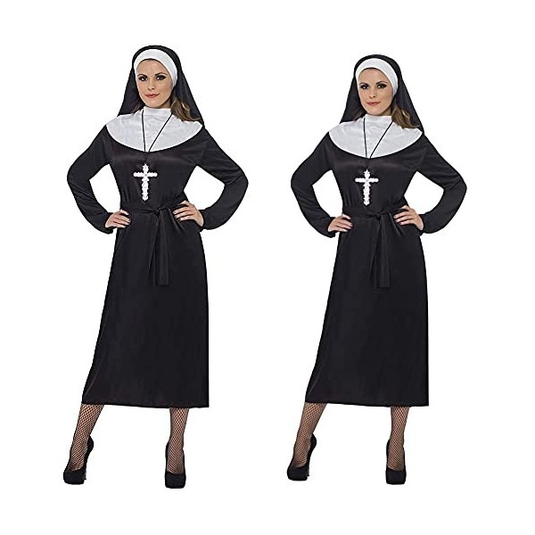 Smiffys Costume de Religieuse, Noir, avec Robe et Coiffe - Taille S & ostume de Religieuse, Noir, avec Robe et Coiffe - Taill