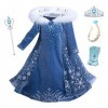 Eleasica Filles Cosplay Robe de Princesse Elsa Manches Longues Reine des Neiges Robe Longue Costume de Robe Bleu Chaude Doux 