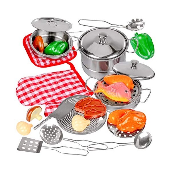Kinderplay Ustensiles de Cuisine INOX - Kits De Cuisine Jouet Enfan