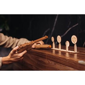 Wood Trick Wooden Toy Guns Set with Targets Shooting Range, Pistol Toy Guns for Kids Set - 3D Wooden Puzzle for Adults and Te