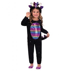 amscan 9911966 – Costume dHalloween de dinosaure éblouissant pour fille, 6-8 ans, noir