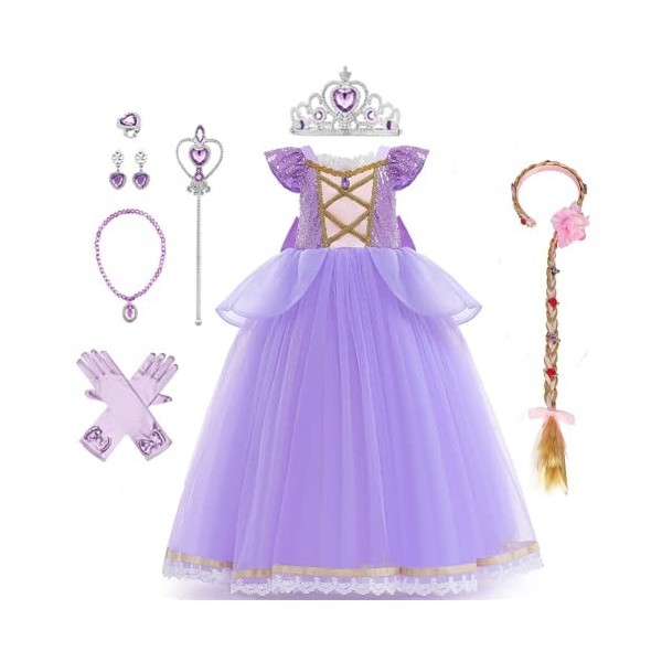 IBTOM CASTLE Filles Princesse Robe+Accessoires Raiponce Ensemble Conte De Fées Cosplay Halloween Carnaval Costumes Noël Anniv