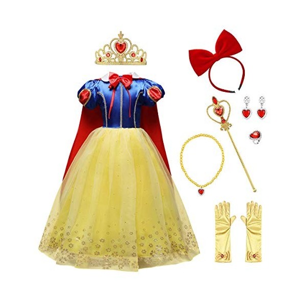 IMEKIS Enfant Filles Blanche-Neige Costume Princesse Halloween Cosplay Habillage De Noël Fantaisie Robe En Tulle Avec Accesso