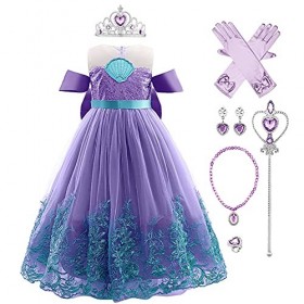 OBEEII Petite Sirène Robe Filles Princesse Ariel Déguisement pour Enfant Sirène Carnaval Costume Halloween Cosplay Fête Anniv