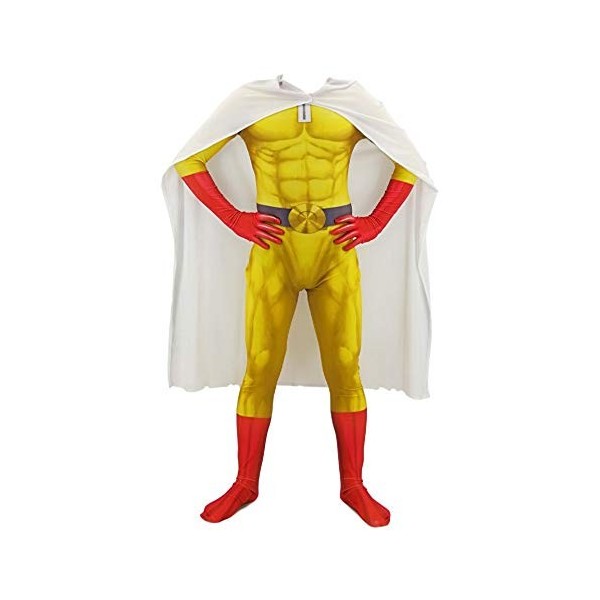 Lzrong Anime One Punch Man Saitama Cosplay Costume Musculeux Saitama Collants de combat avec cape Halloween Super Héros Spie