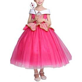 Eleasica Filles Haute Qualité Robe de Déguisement Princesse Aurore La Belle au Bois Dormant en Tulle Costume Manches Courtes 