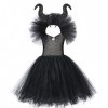 IMEKIS Enfant Filles Princesse Maléfique Costume Halloween Méchante Reine Habiller Fantaisie Robe en Tulle Avec Corne et Aile