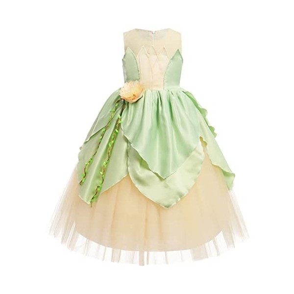 Deguisement Costume Fée Clochette, Robe de Fée Verte avec Bandeau + Bras pour Enfant Fille Vert+Accessoires 7-8 Ans