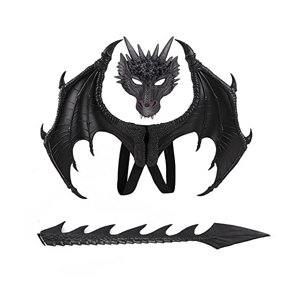 Générique Ensemble de Costumes Devil Dragon Wings pour enfants Halloween Cosplay, Comprend un Masque de Dragon, Une Queue et 