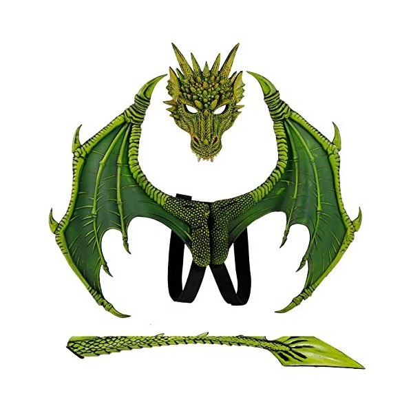 Générique Ensemble de Costumes Devil Dragon Wings pour enfants Halloween Cosplay, Comprend un Masque de Dragon, Une Queue et 