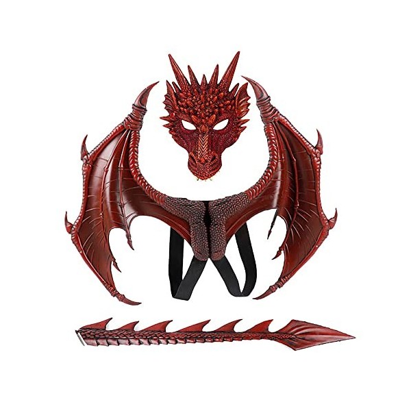 Générique Ensemble de Costumes Devil Dragon Wings pour enfants Halloween Cosplay, Comprend un Masque de Dragon, Une Queue et 