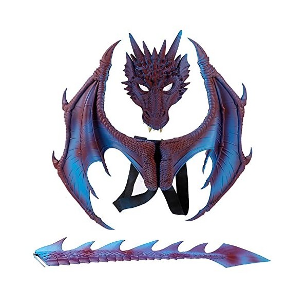 Générique Ensemble de Costumes Devil Dragon Wings pour enfants Halloween Cosplay, Comprend un Masque de Dragon, Une Queue et 