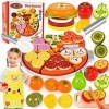 Atoylink Dinette Enfant en Bois Fruit et Legume Jouet a Decouper Pizza Hamburger Tablier Accessoire Cuisine Enfant Jouet en B