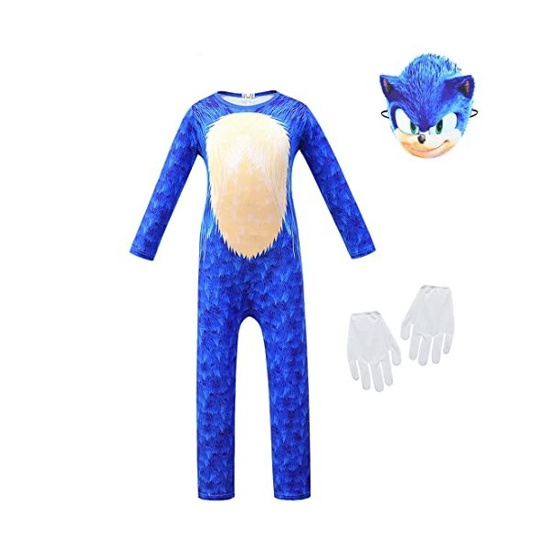 laughZuaia Costumes de jeu pour enfants - Combinaison de hérisson de dessin animé avec gants, masques 150, Sonic 