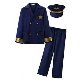 ReliBeauty Déguisement Pilote Avion Enfant avec Chapeau 14ans, 160