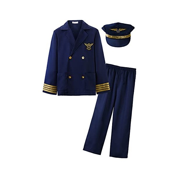 ReliBeauty Déguisement Pilote Avion Enfant avec Chapeau 14ans, 160