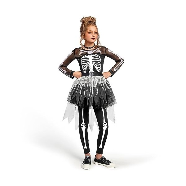 Spooktacular Creations Costume de squelette pour fille, robe fantôme en tutu pour Halloween, jeu de rôle, Cosplay Party