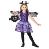 DAOUZL Déguisement Chauve-souris Fille, Robe Chauve-souris Enfant avec Serre-tête, Jupe Tutu Lumineux Violet, Ailes et Sac à 