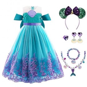 Tacobear Déguisement Sirène Filles Robe Sirène Costume Sirène Enfants Robe Princesse Sirène avec Bracelet Sirène Collier Jeu 