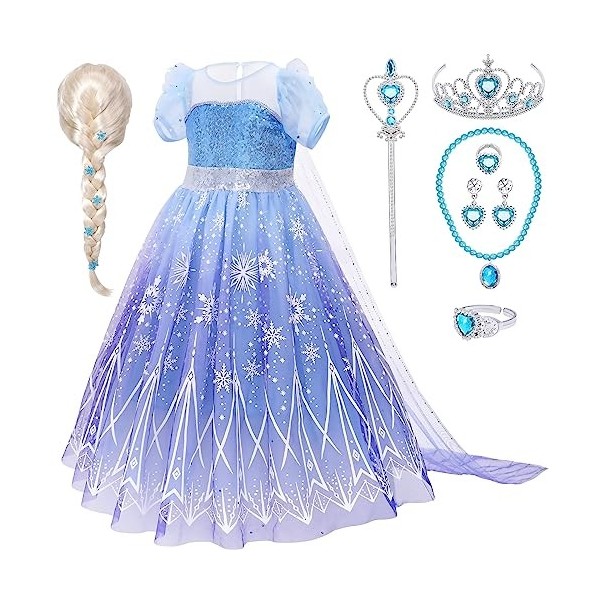 Deguisement Princesse Fille Elsa,Robe Reine Des Neiges avec