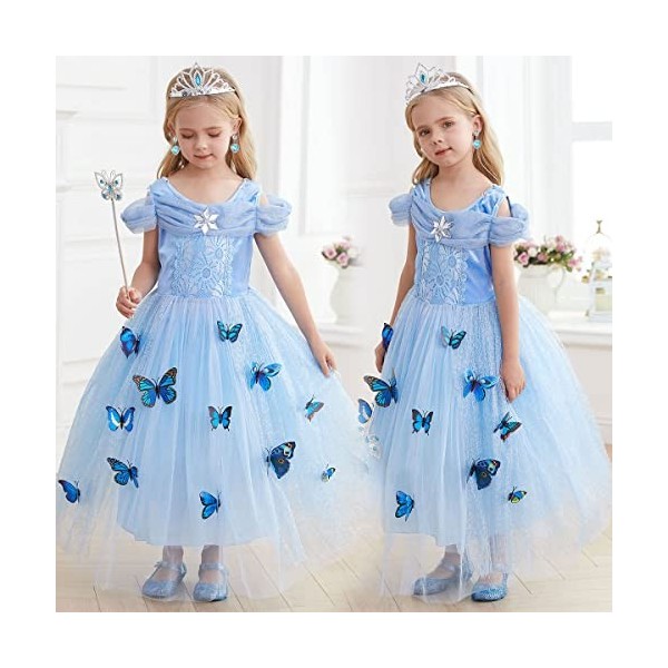 LiUiMiY Robe Princesse Fille Cendrillon Deguisement Costume Enfant Papillon Carnaval Halloween Fêtes Noël Anniversaire avec A