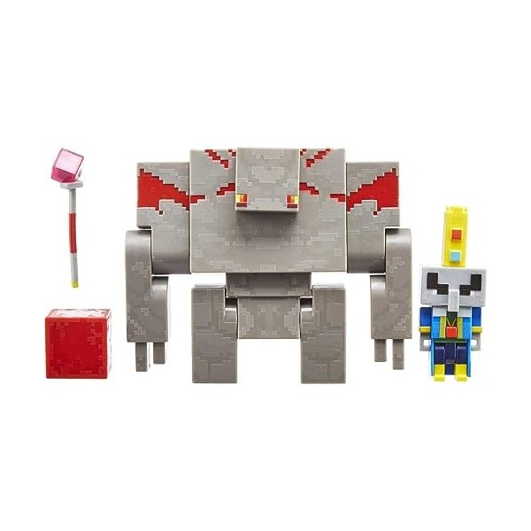 Minecraft Dungeons coffret figurines Golem et Arch-Illager avec accessoires inclus, jouet d’action et d’aventure pour enfant 