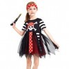 IKALI Costume de pirate pour fille avec pistolet, Halloween livre personnage cadeau fête habiller tenue capitaine semblant rô